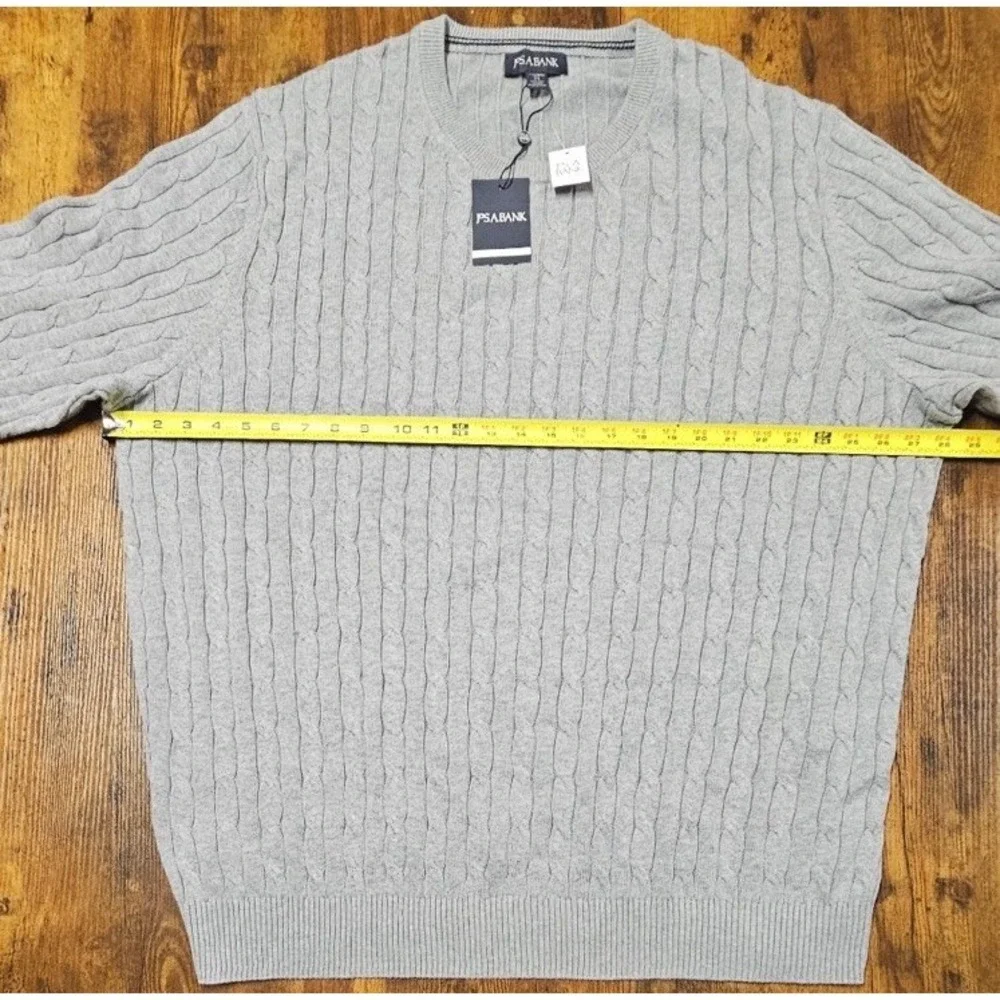 Jos A Bank Tailored Fit Sweater Mens 2XL Gray Cable Knit Crewneck Pullover NWT‎